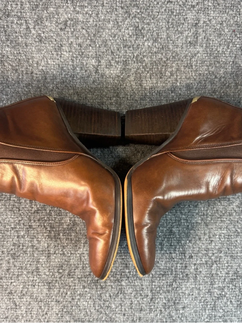 Michael Kors Brandy Brown Leather Ankle Booties 7.5 High Block Heel Pull On